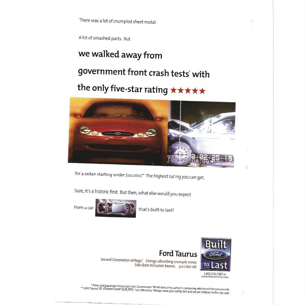Ford Taurus Built to Last Car Auto 1990s Vintage Print Ad